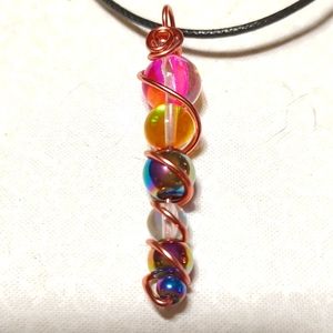 Gleamy moonstone glass unicorn horn wand copper beaded handmade gems rainbow 🌈